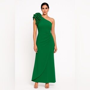 Xscape Emerald One-Shoulder Ruffle Gown NWT 16W | Formal Evening Dress